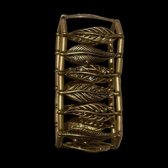 VINTAGE BRASS LEAF WITH RHINESTONES BRACELET - Picture 3 of 3